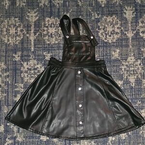 Black Faux Leather Pinafore Dress